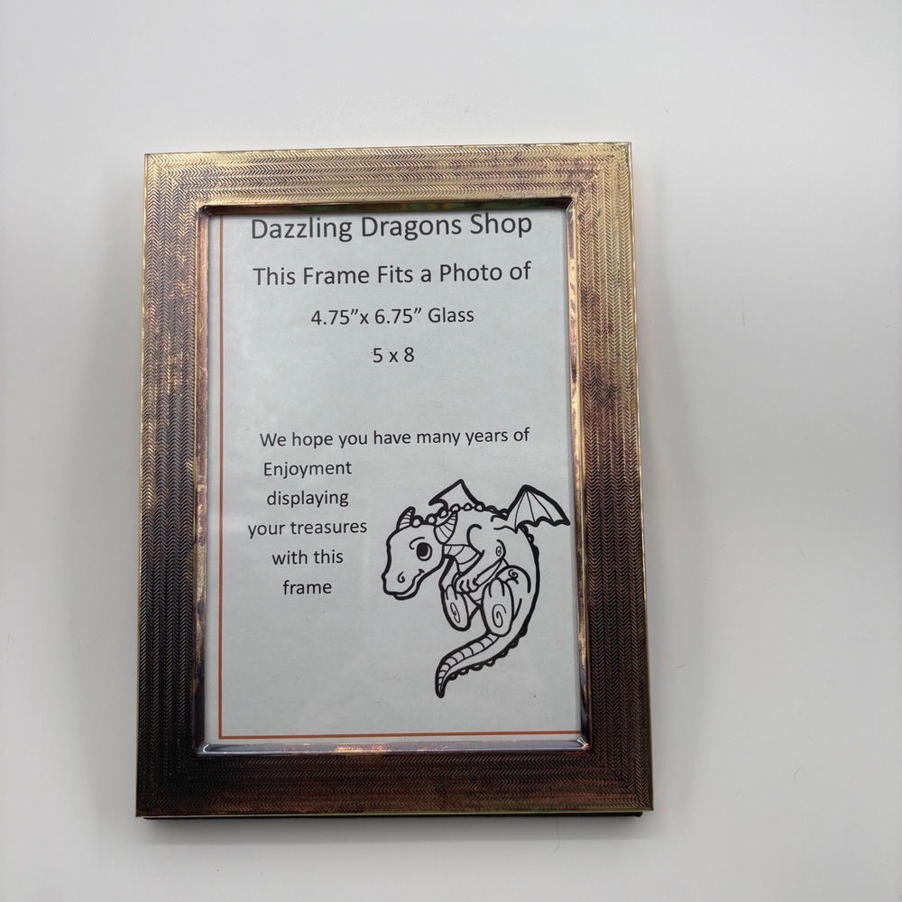 Vintage Brass Photo Frame 5x8 Herringbone Arrow Textured Pattern Dark Patina